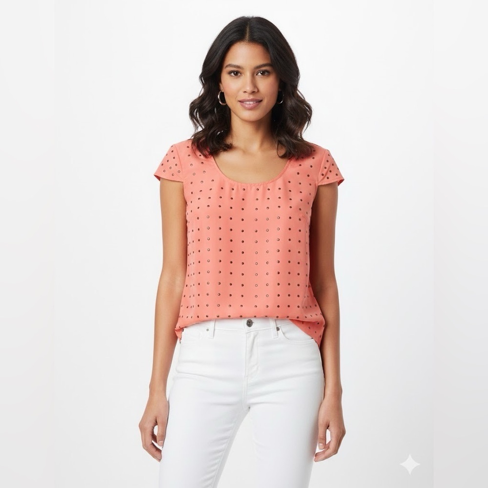 Bar III Orange Fitted Blouse with Short Sleeves